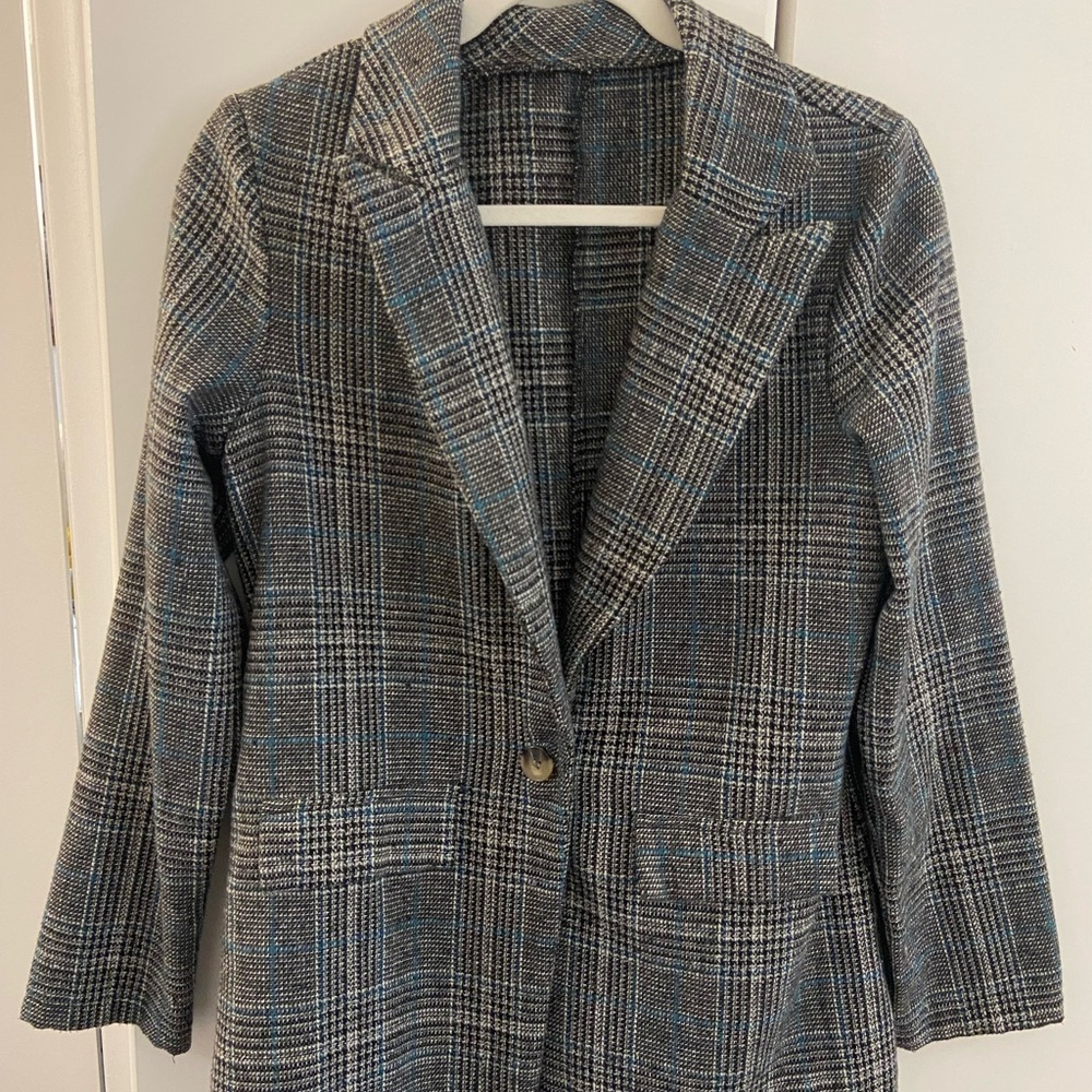 SHEIN Black and Blue Plaid Blazer